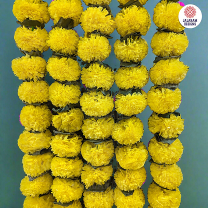 Decorative Plain Yellow Marigold Flower And Greean Leaves Garland Strings