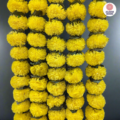 Decorative Plain Yellow Marigold Flower And Greean Leaves Garland Strings