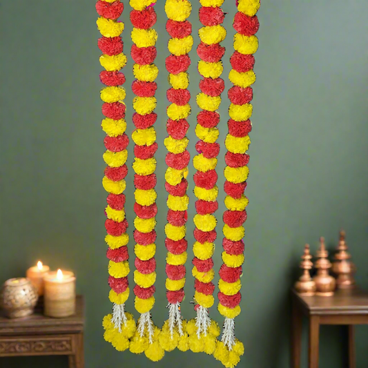 Decorative Red And Yellow Marigold With Rajnigandha Tassel Dangler