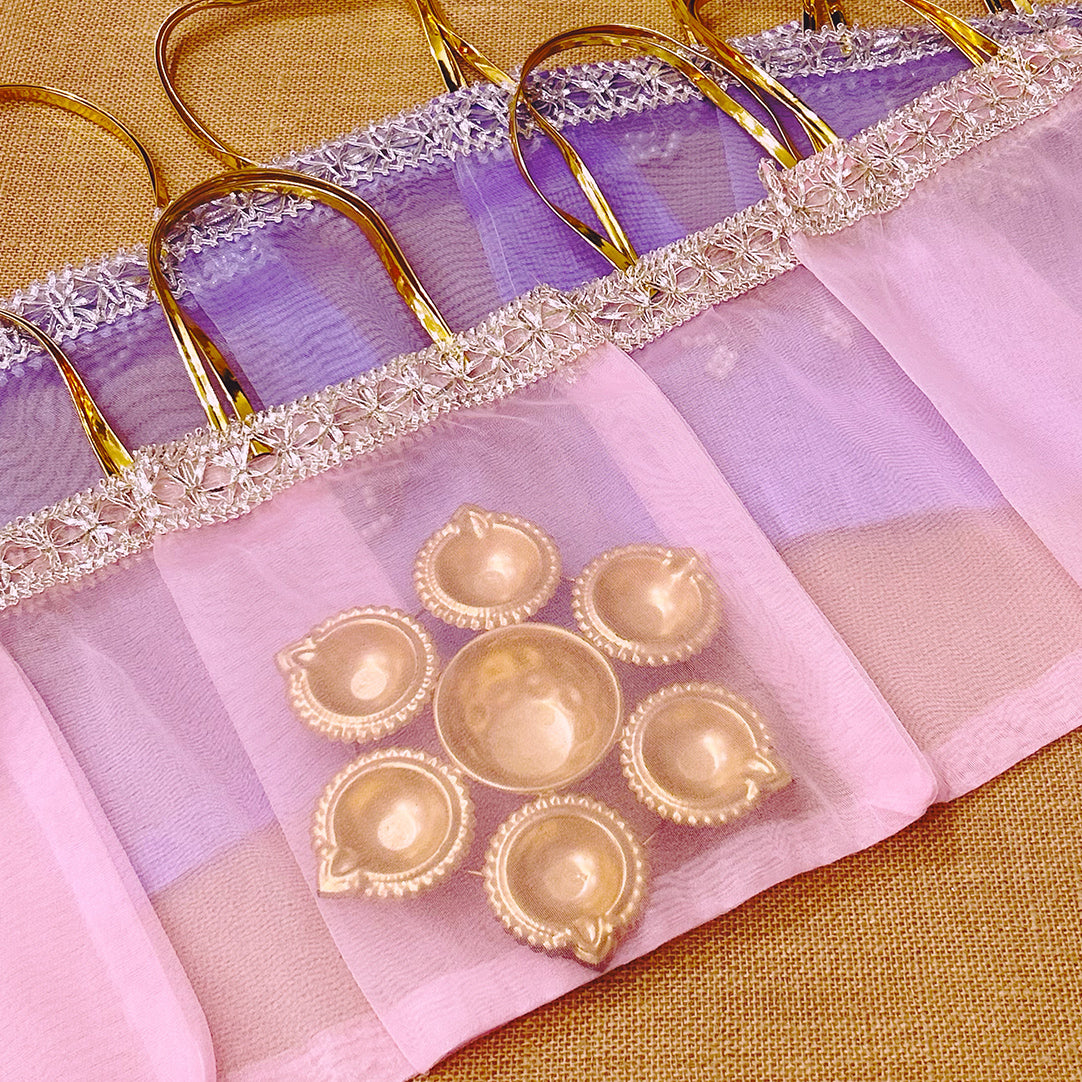 Tissue Organza Bag & Diya Urli Combo | Festive Gift Set for Diwali & Pooja
