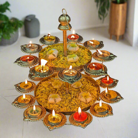 Two Tier Gold Diya Urli