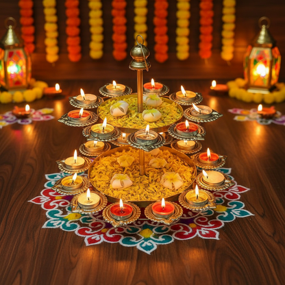 Two Tier Gold Diya Urli