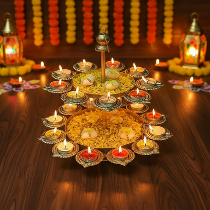 Two Tier Gold Diya Urli