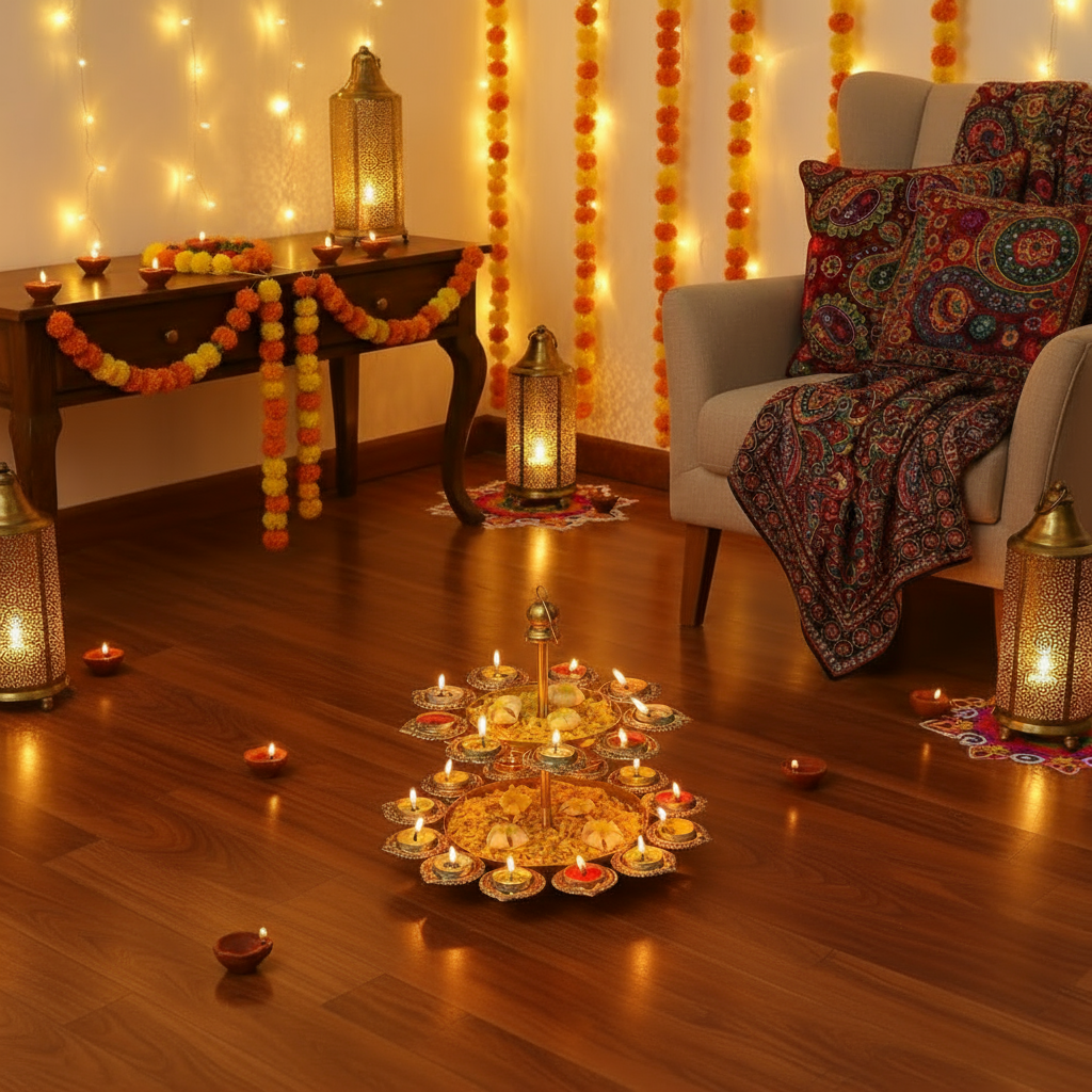 Two Tier Gold Diya Urli