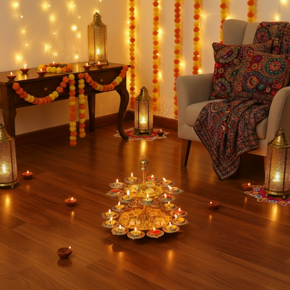 Two Tier Gold Diya Urli