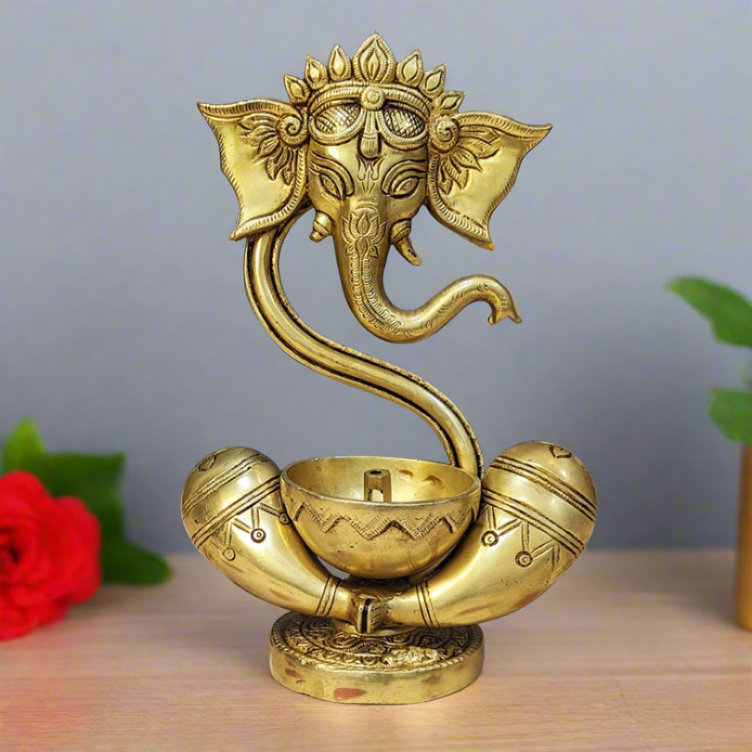 Brass Ganesha Idol with Akhand Diya