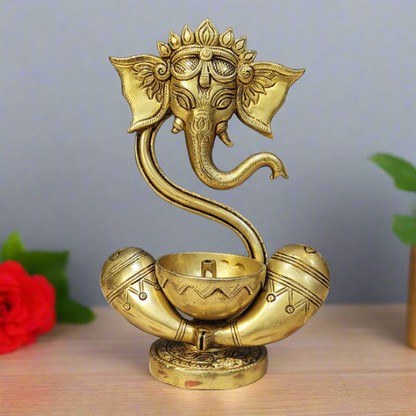 Brass Ganesha Idol with Akhand Diya