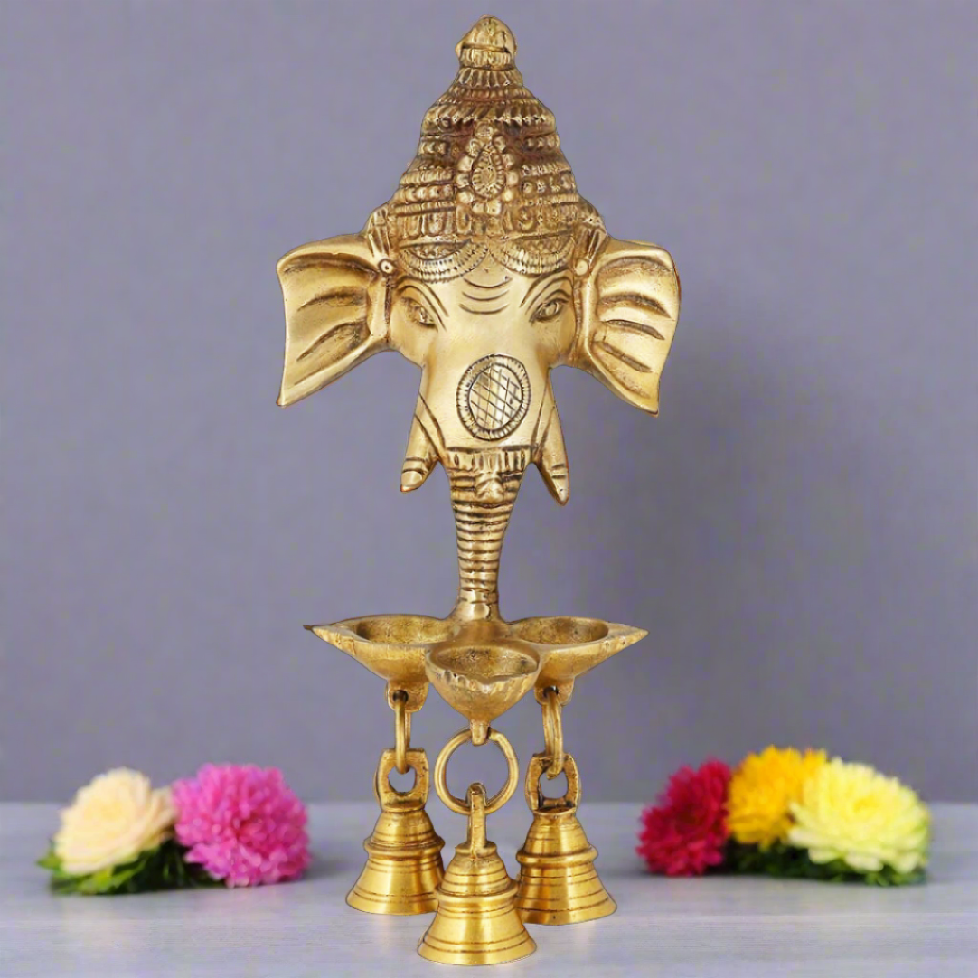 Brass wall Hanging Ganesha Diya with Bell, Home Decor,Temple decor