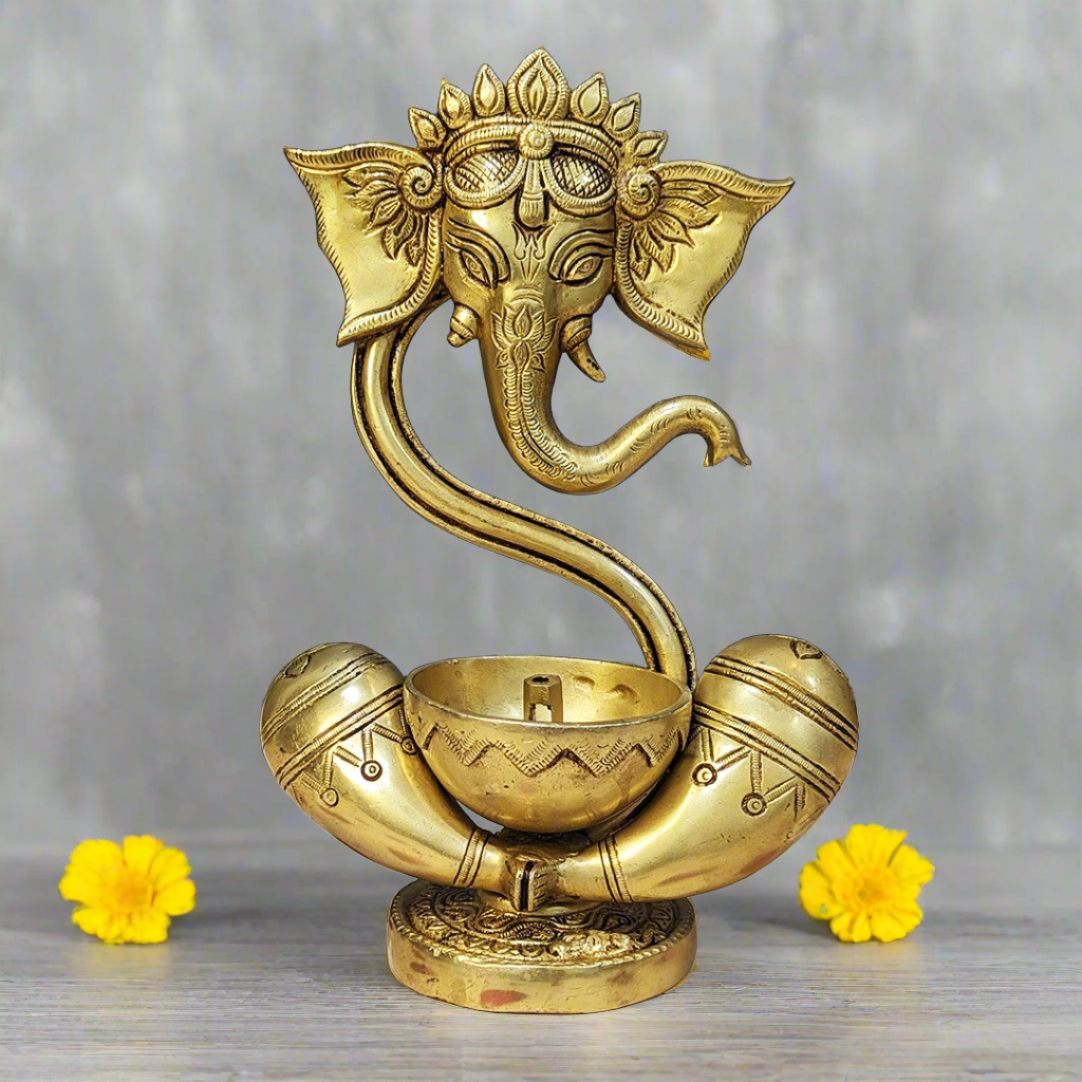 Brass Ganesha Idol with Akhand Diya