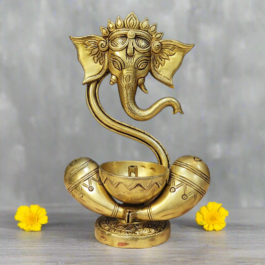 Brass Ganesha Idol with Akhand Diya