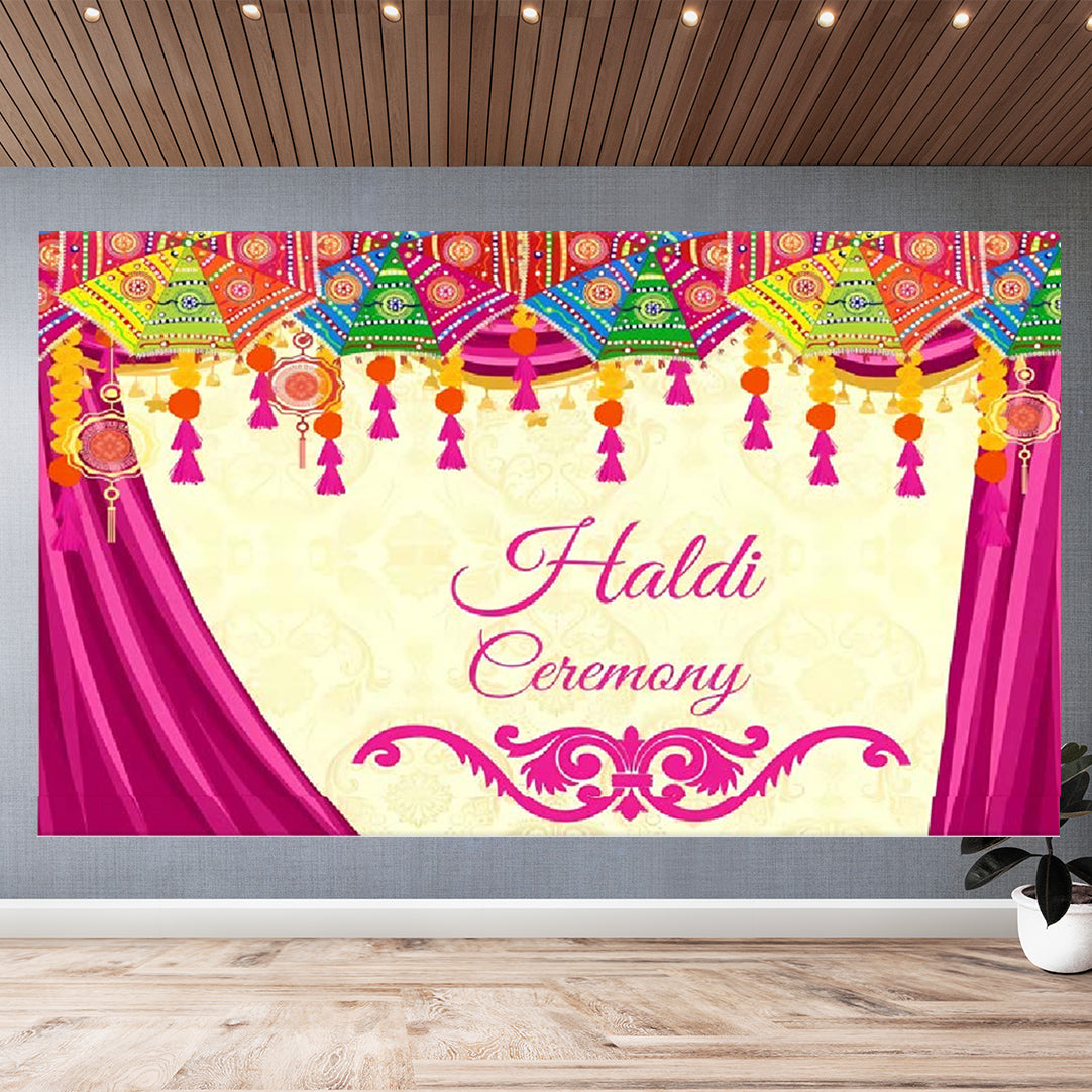 Indian traditional Design Backdrop Curtain for Decoration Backdrop Cloth for Haldi Curtain Size (5x8) FT