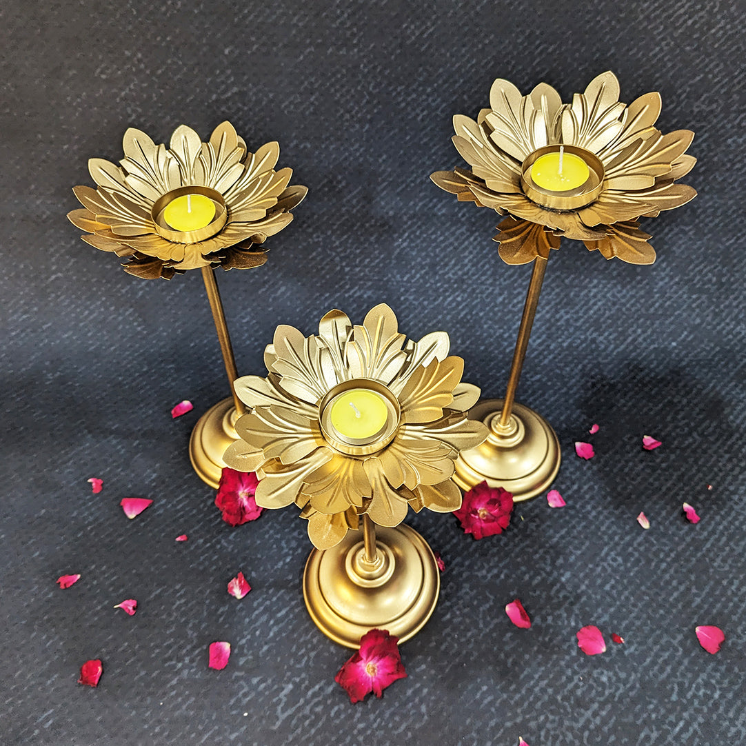 Flower Diya with Stand (Set Of 3)