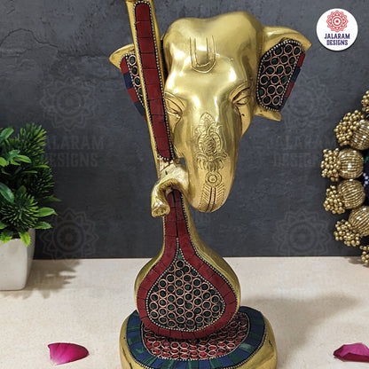 Ganesha Statue, Ganesha with Veena, Brass Ganpati Figurines, Modern Ganesha for Home, Decor, Office corner gifts.