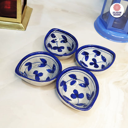 Blue Pottery Flower Design Diya - Single Piece