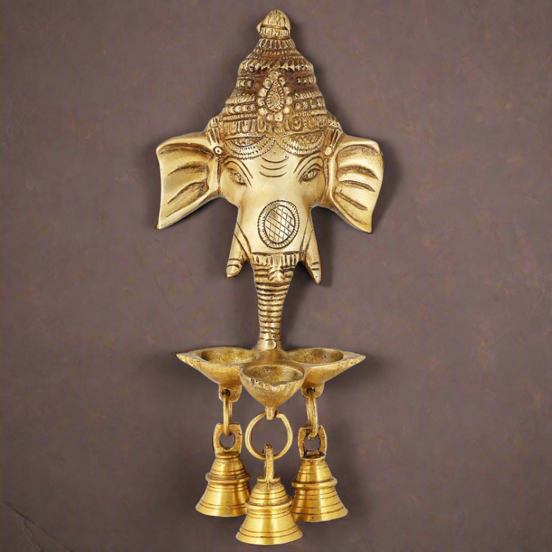 Brass wall Hanging Ganesha Diya with Bell, Home Decor,Temple decor