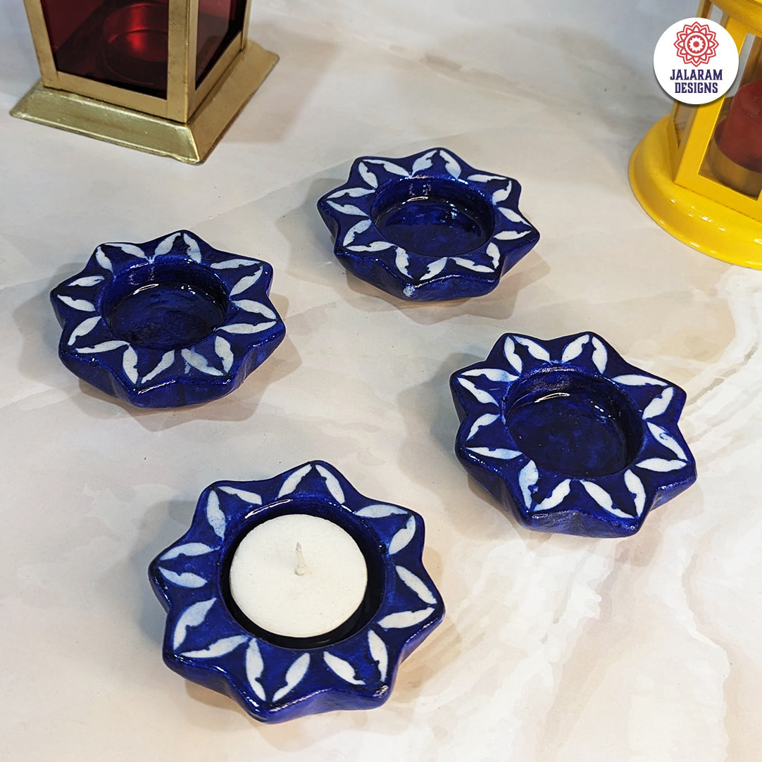 Blue Pottery Star Design Tea Lights - Single Piece