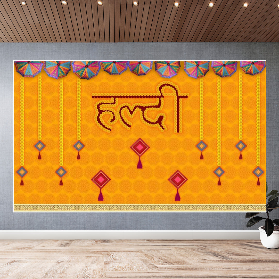 Indian traditional Design Backdrop Curtain for Decoration Backdrop Cloth for Haldi Curtain Size (5x8) FT