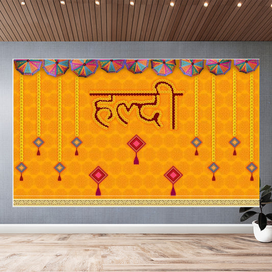 Indian traditional Design Backdrop Curtain for Decoration Backdrop Cloth for Haldi Curtain Size (5x8) FT