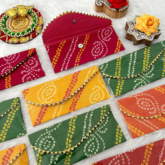 Traditional Bandhej Gifting Envelope | Return Gift envelope for Wedding, Haldi, Mehndi, Diwali | Indian Favor Bag |Festive Gift Bag