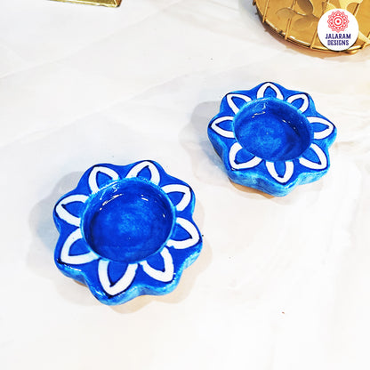 Blue Pottery Blue Flower Design Tea Lights - Single Piece