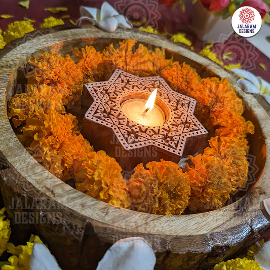 Star Shaped Wooden Block Tea Light Holder