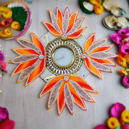 Orange Lotus Decorative Rangoli T-light – Diwali & Festive Home Decor