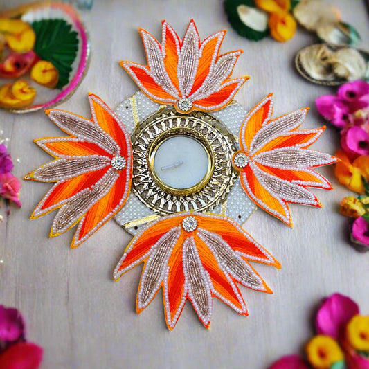 Orange Lotus Decorative Rangoli T-light – Diwali & Festive Home Decor