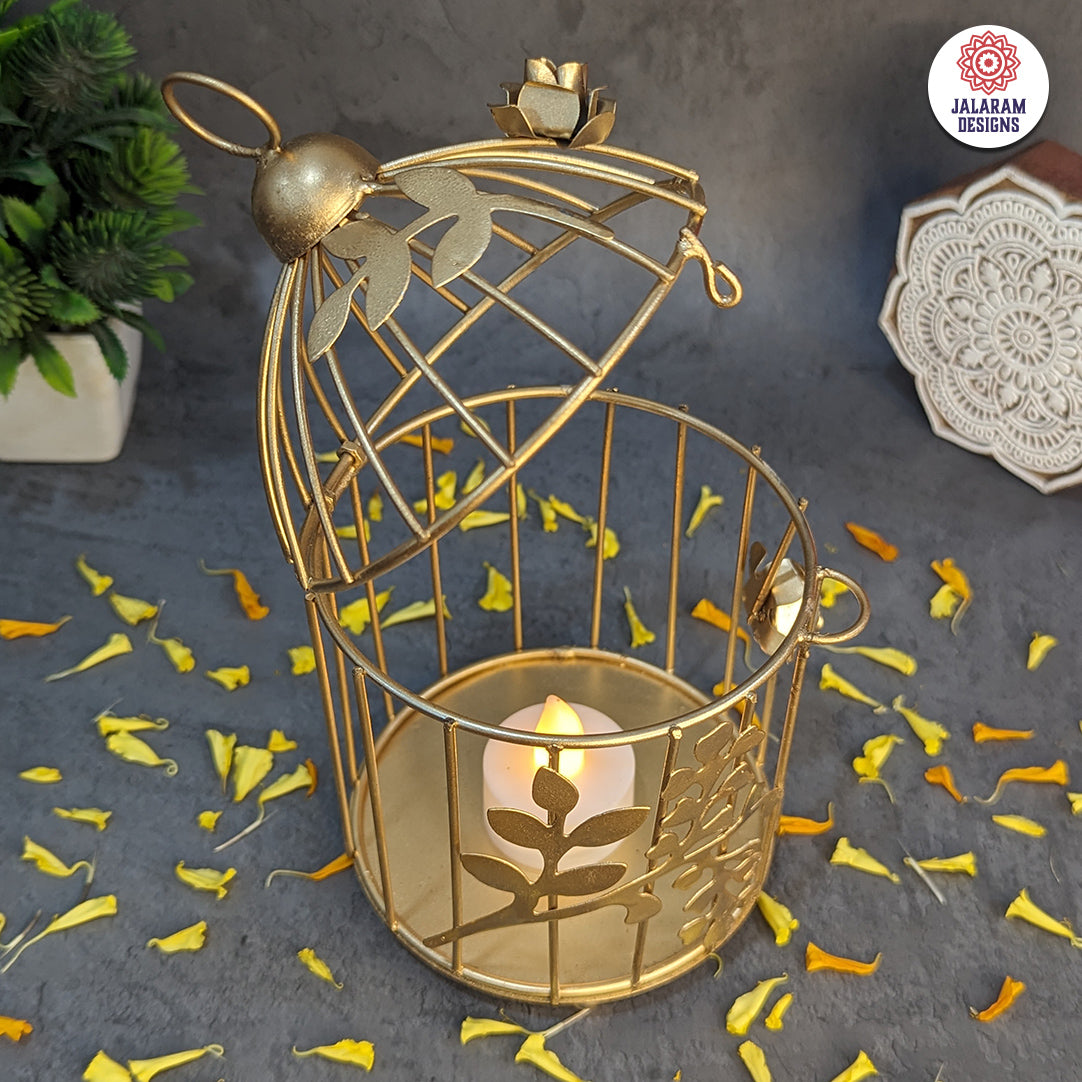 Gold Colour Metal Iron Bird Cage tealight Candle holder