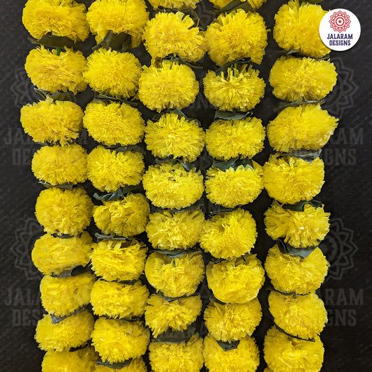 Decorative Plain Yellow Marigold Flower And Greean Leaves Garland Strings