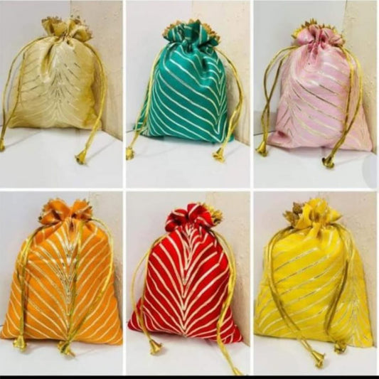 Gota Lace Potli Bags | Assorted Return Gift Bags | Wedding Favor Bags | Festive Giveaway Pouches | 7x9 Inch Drawstring Potli