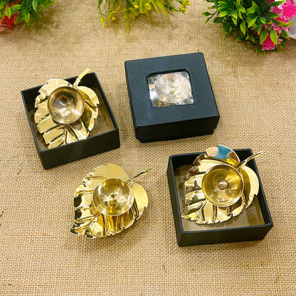 Leaf Pure Brass Diya Set of for Home Office Puja Decor Leaf Akhand Diya for Pooja Room Leaf Shaped Brass Diyas for Diwali, Ganpati Decoration Gift Items