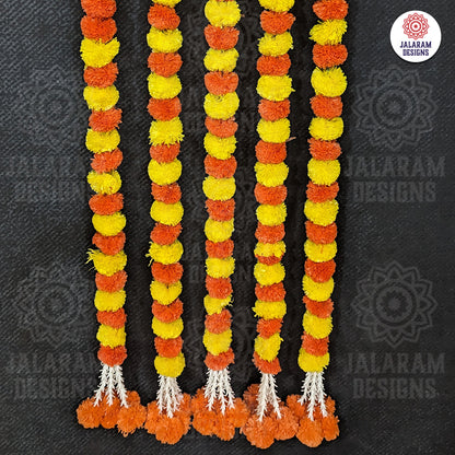 Orange - Yellow Marigold With Rajnigandha Tassel Dangler