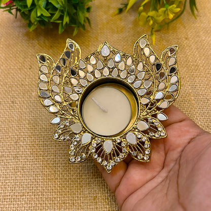 (Single) Metal Lotus Shape Mirror Tea Light