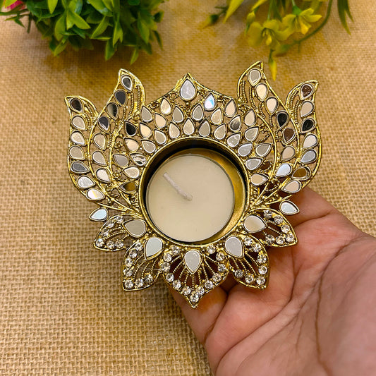Metal Lotus Shape Mirror Tea Light (Single)