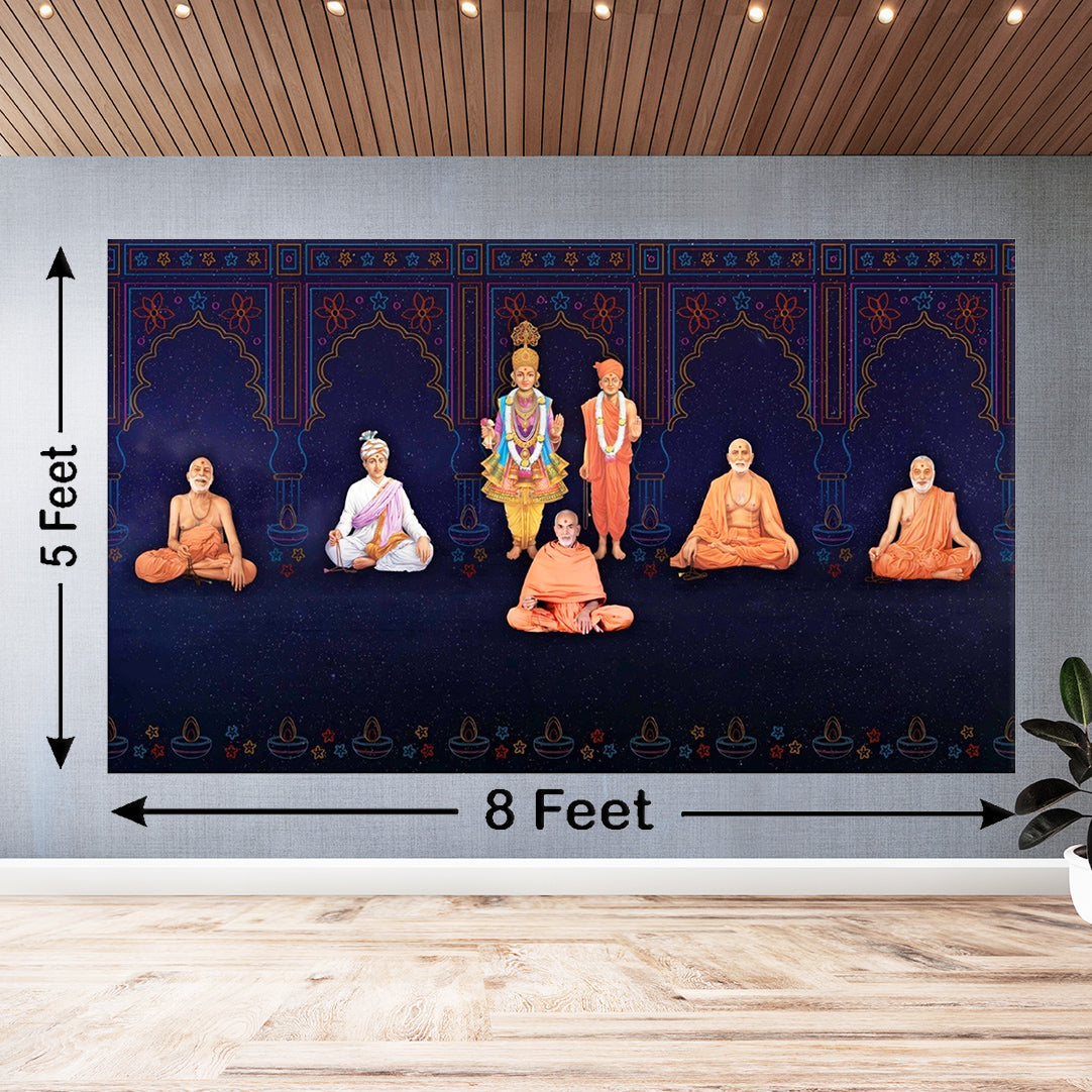 BAPS Sanstha Swaminarayan Bhagwan Design Backdrop Cloth for Pooja Decoration Traditional Background Size (5x8) FT