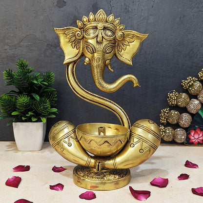 Brass Ganesha Idol with Akhand Diya