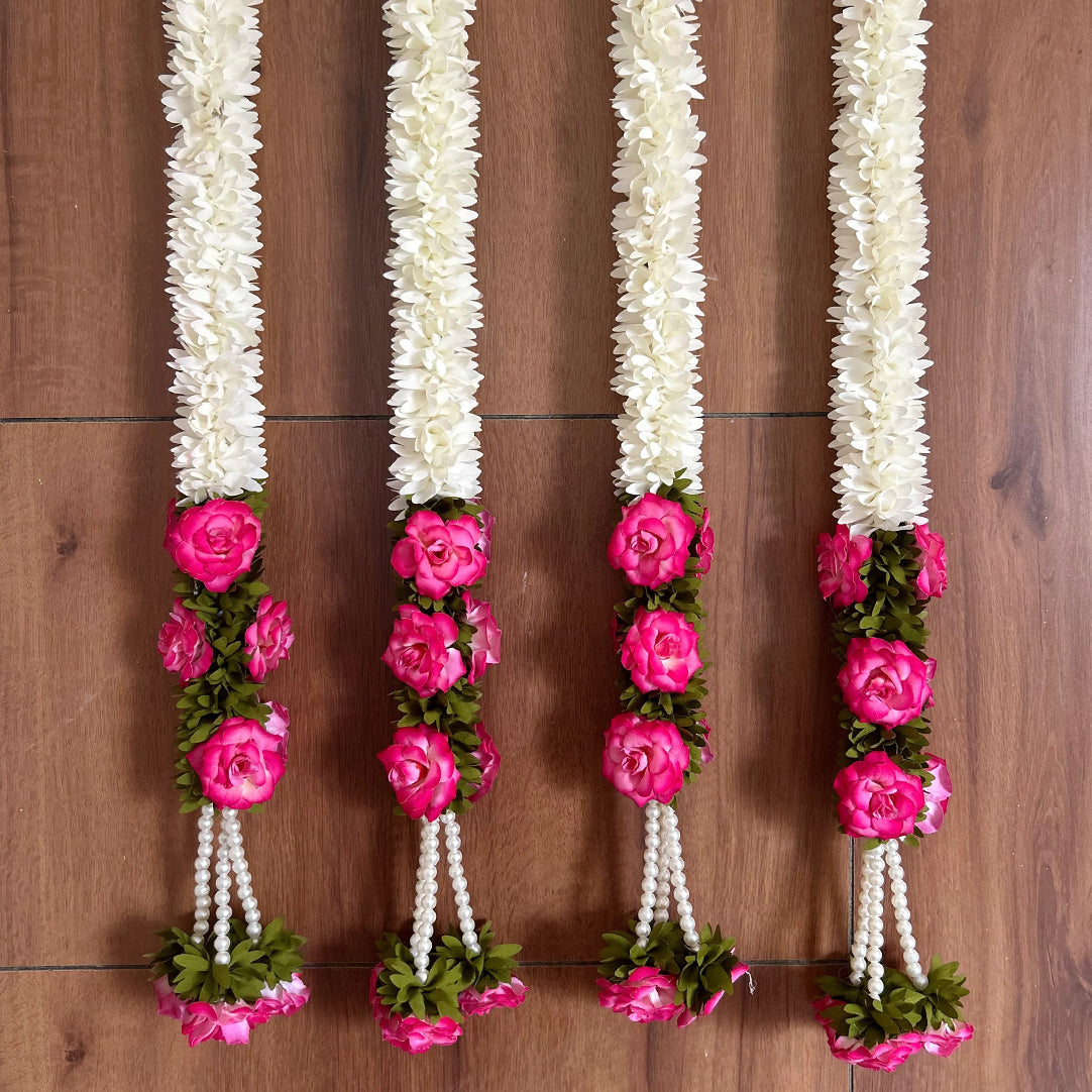 Pink Rose Pearl Tassel Gajra String