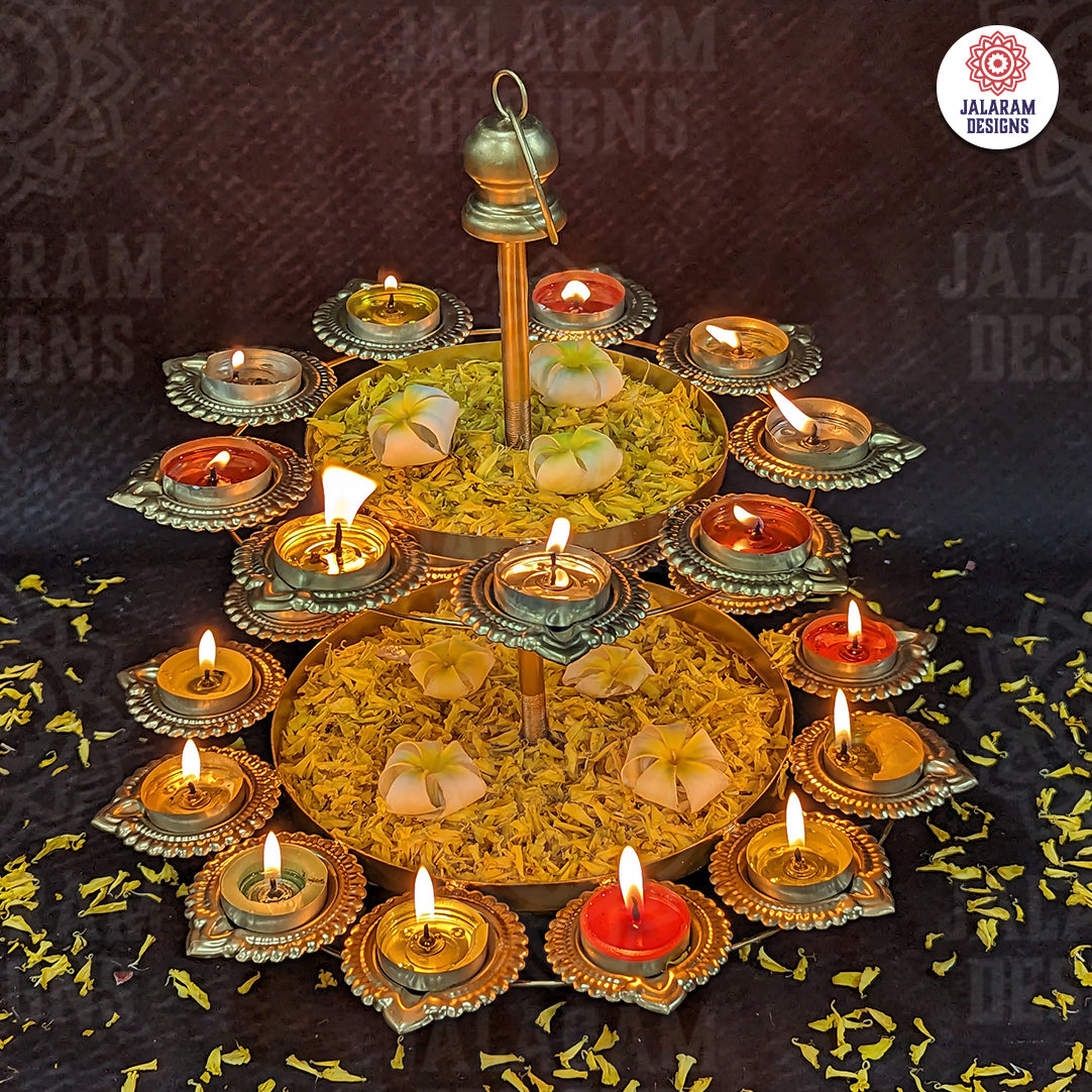 Two Tier Gold Diya Urli