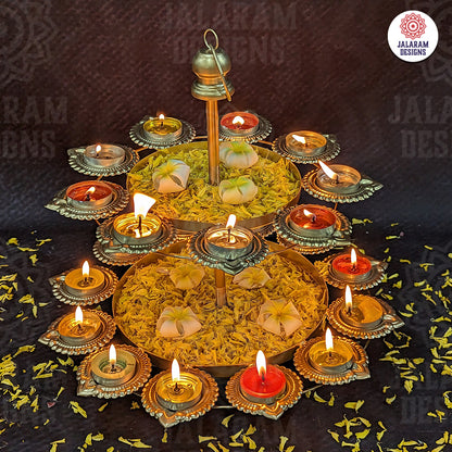 Two Tier Gold Diya Urli