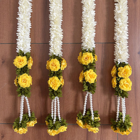 Yellow Rose Pearl Tassel Gajra String