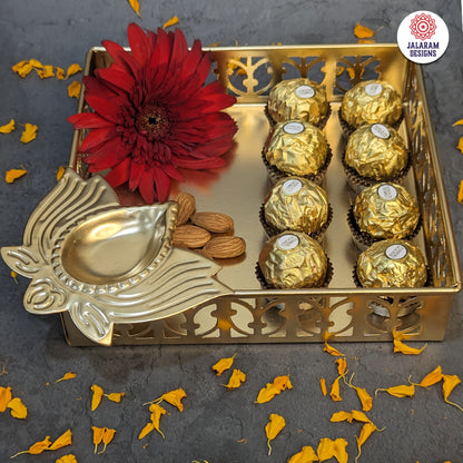 Metal Tray With Lotus Diya