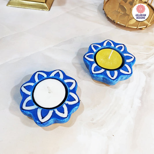 Blue Pottery Blue Flower Design Tea Lights - Single Piece