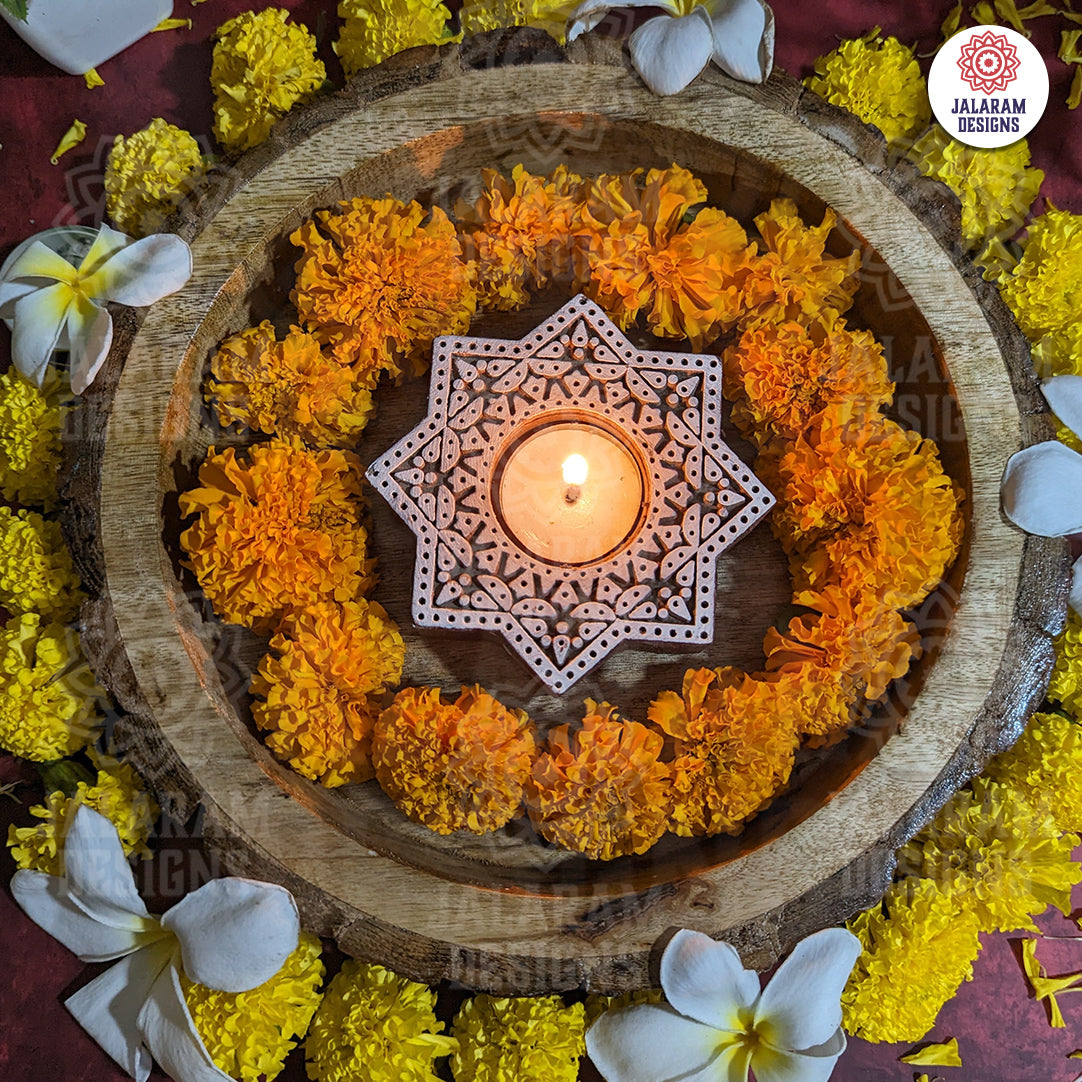 Star Shaped Wooden Block Tea Light Holder