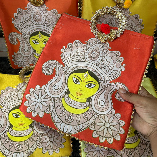 Durga Maa Digital Printed Zipper Bags | Return Gift Bag for Pooja, Navratri | Indian Favor Bag | Festive Gift Bag