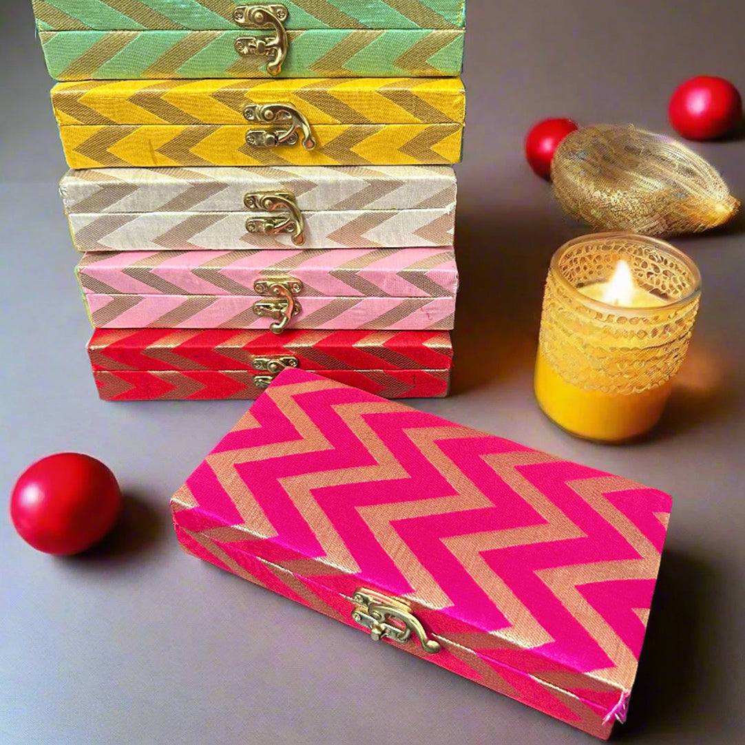 Rectangular Gold Zigzag Pattern Embroidered Gift Box