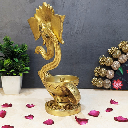 Brass Ganesha Idol with Akhand Diya