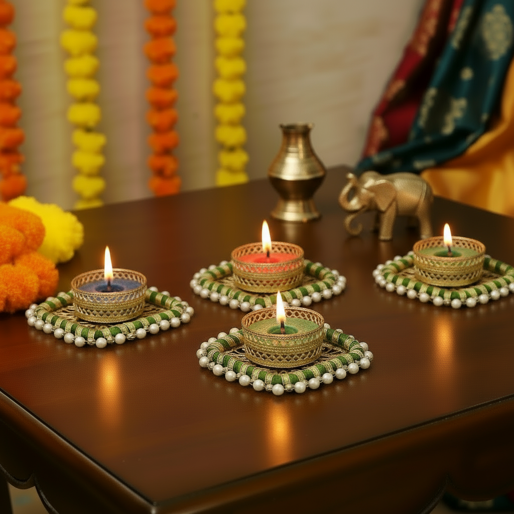 (Set Of 5) Decorative Ring Diya - Square