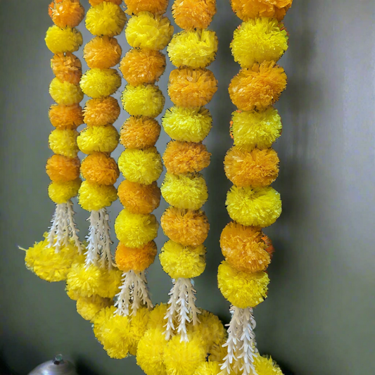 Decorative Lemon Yellow - Mango Yellow Marigold With Rajnigandha Tassel Dangler