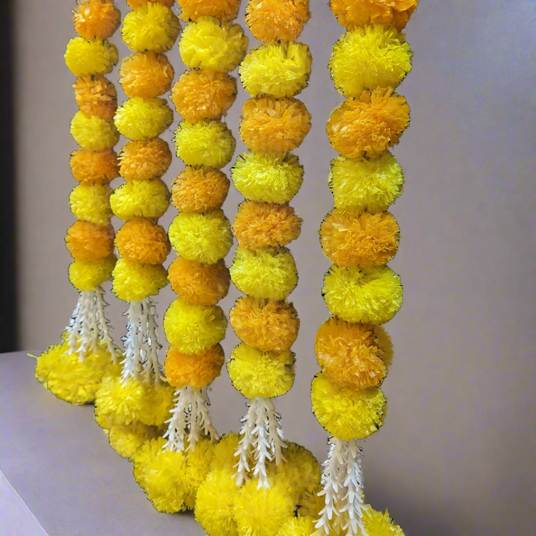 Decorative Lemon Yellow - Mango Yellow Marigold With Rajnigandha Tassel Dangler