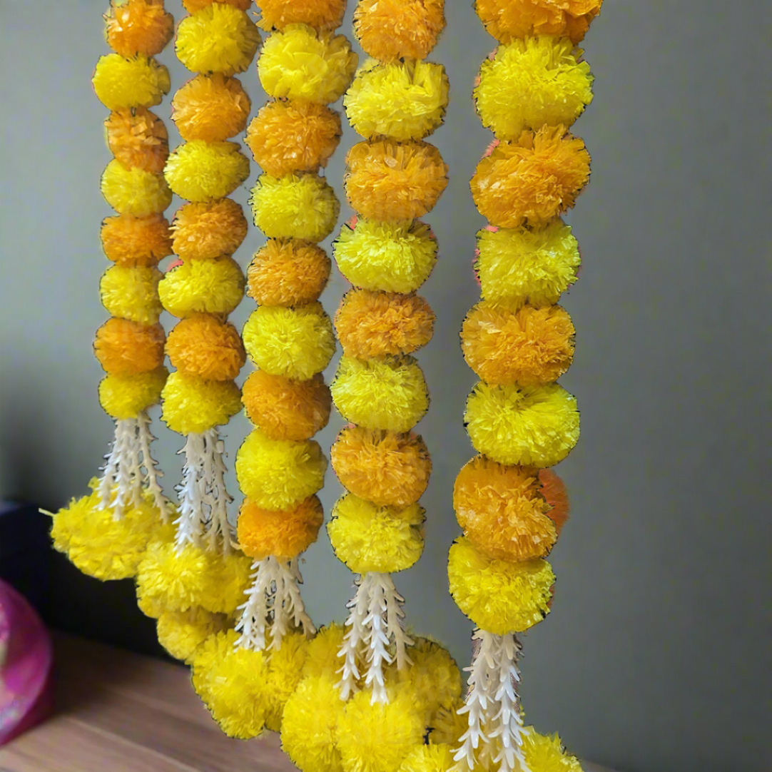 Decorative Lemon Yellow - Mango Yellow Marigold With Rajnigandha Tassel Dangler